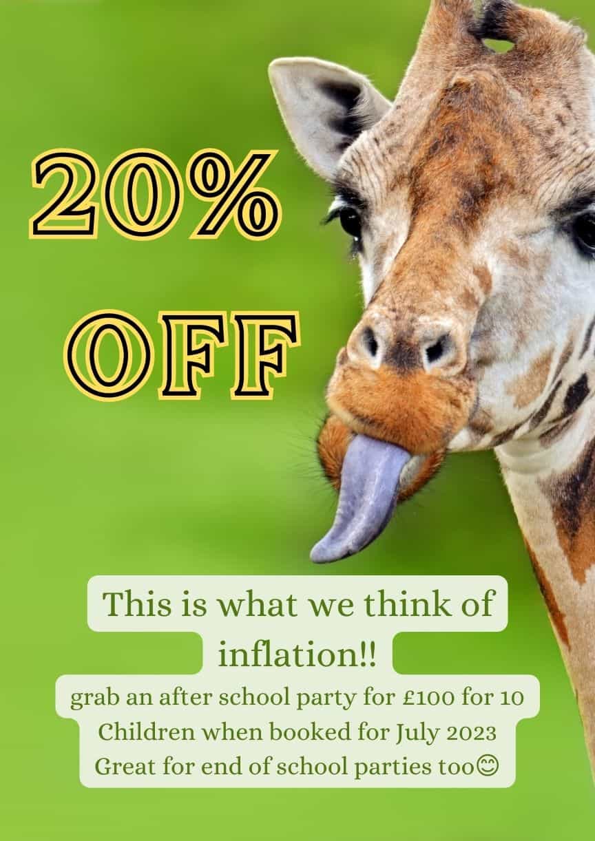 £25 off weekday party picture of giraffe sticking his tongoue out