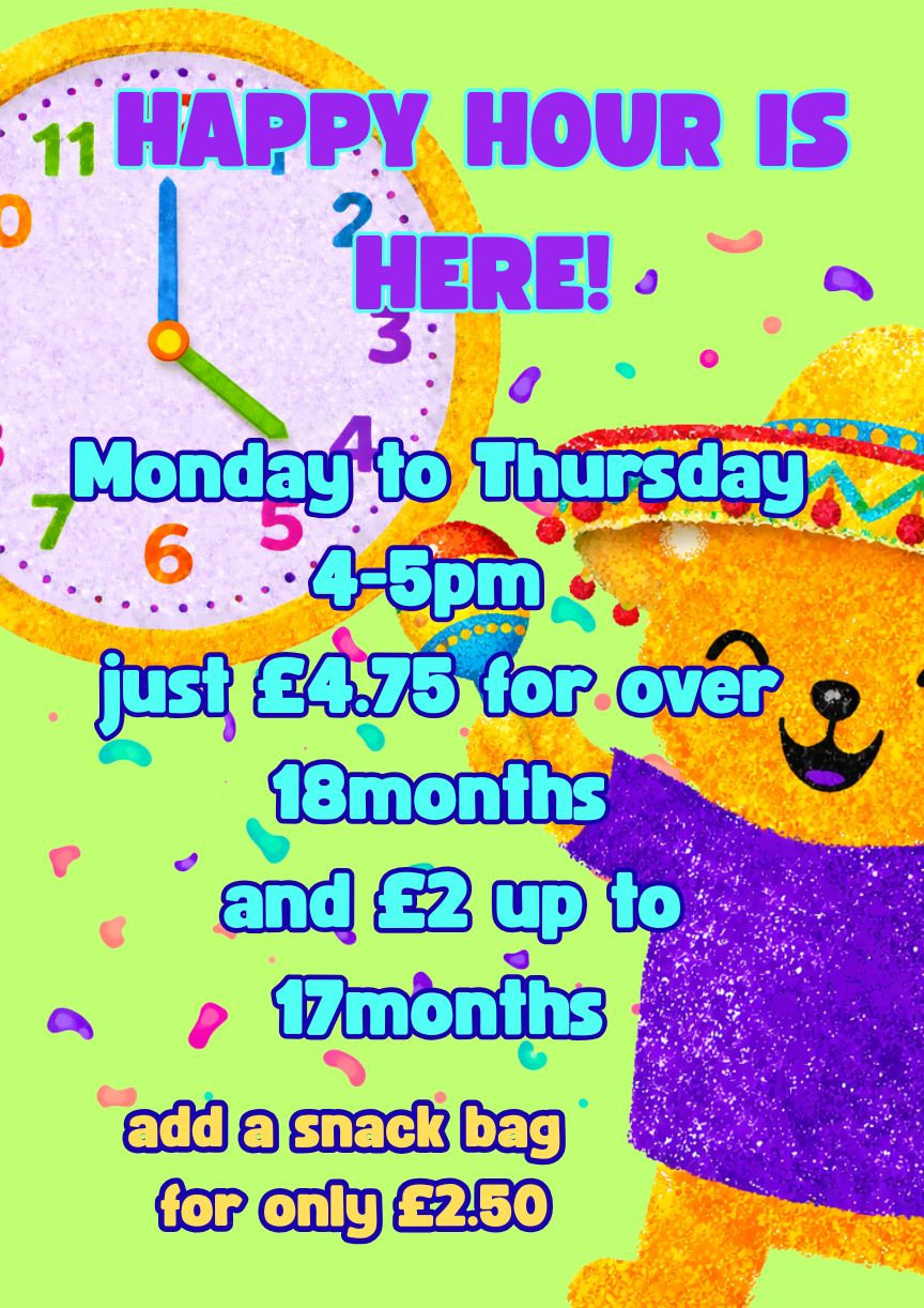 Happy Hour soft play session at Playbarn Northwich from 4–5pm Monday to Thursday with entry from £2 for babies and £4.75 for children over 18 months plus optional snack bag.